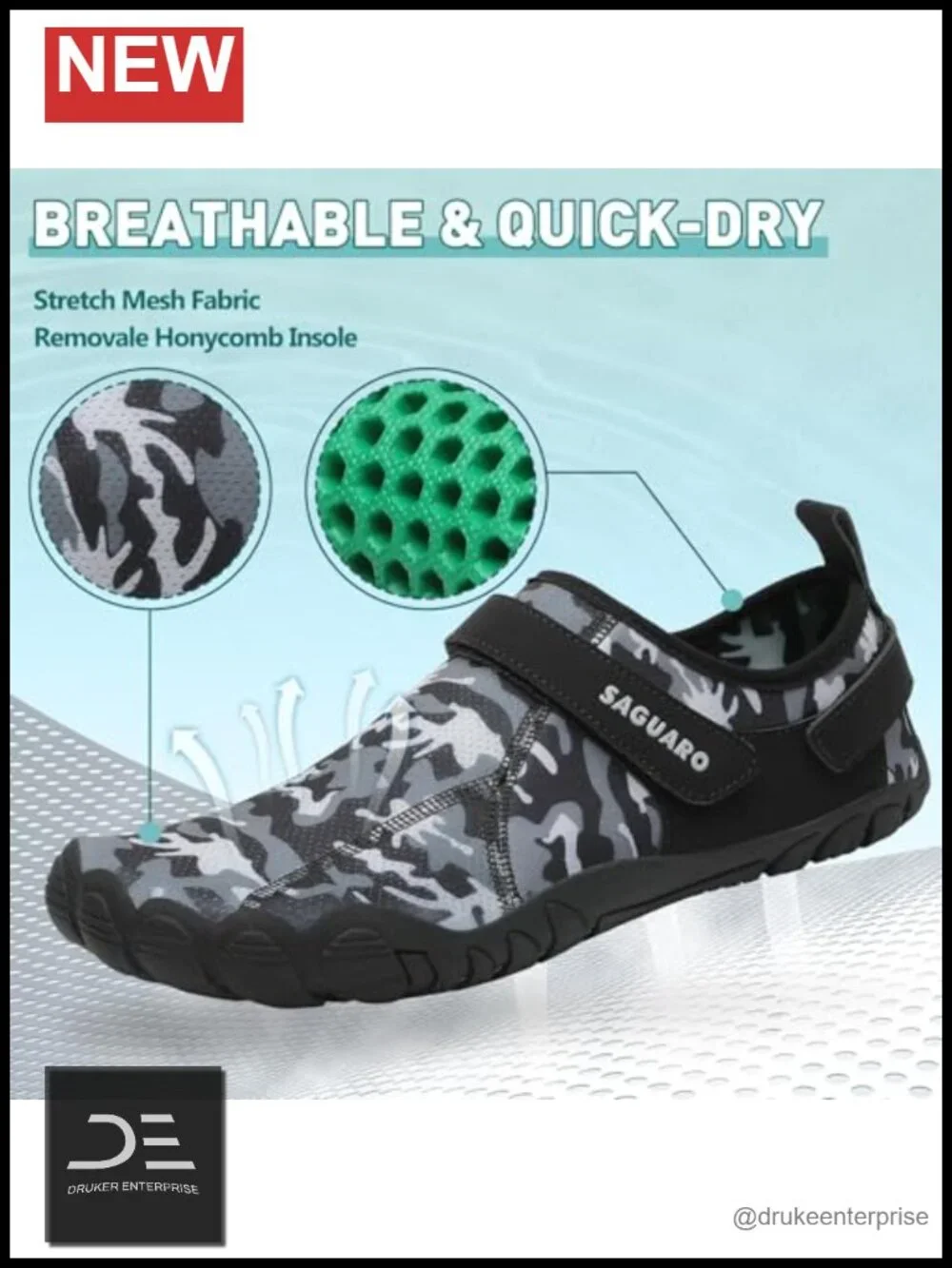 Unisex Barefoot Water Shoes Quick-Drying Non-Slip Hook & Loop